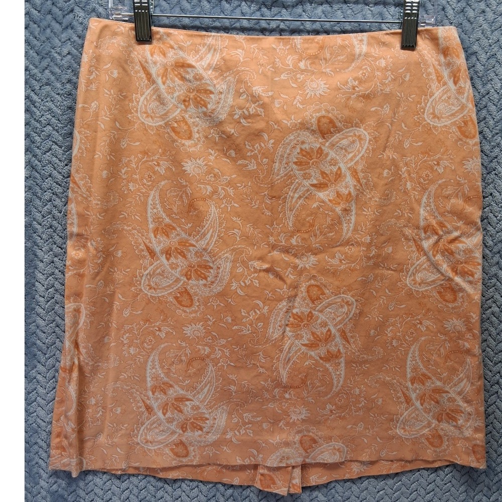 Jones New York Signature Orange Paisley Pencil Skirt Size 10 Cotton Stretch